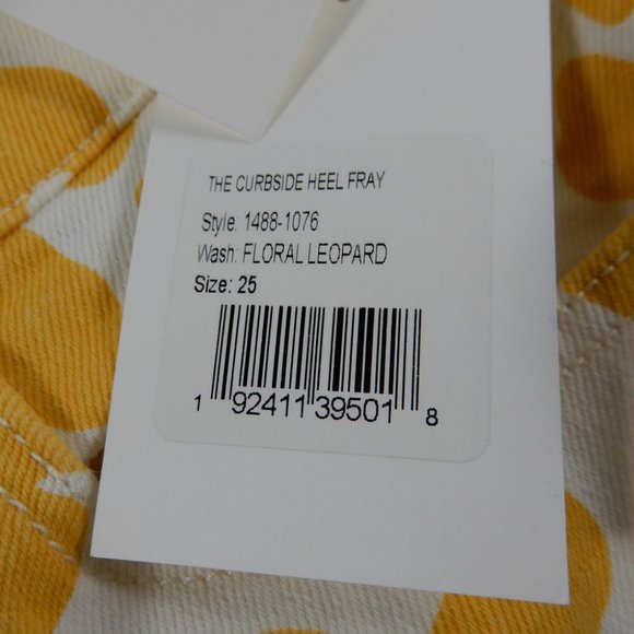 MOTHER The Curbside Heel Fray JEANS Size 25 Marigold Yellow Floral Leopard Denim - Picture 6 of 15